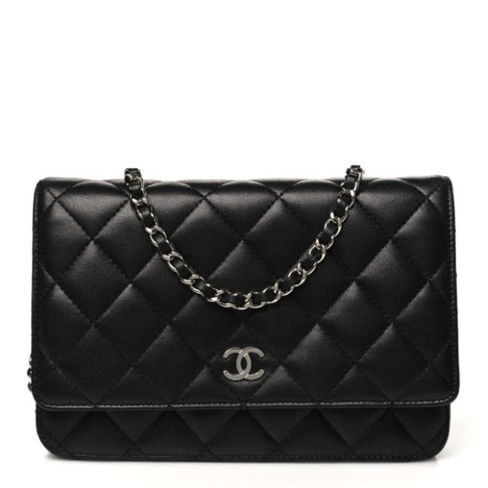 Chanel Quilted Black Lambskin Wallet On Chain, SHW